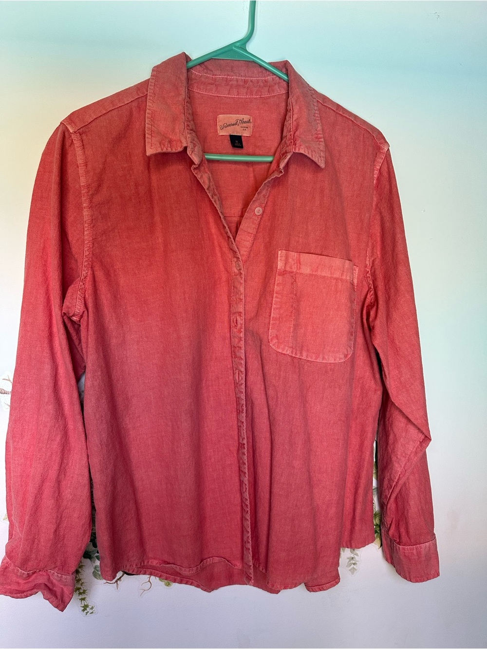 Universal Thread Women's Washed Coral Red Button-Down Shirt